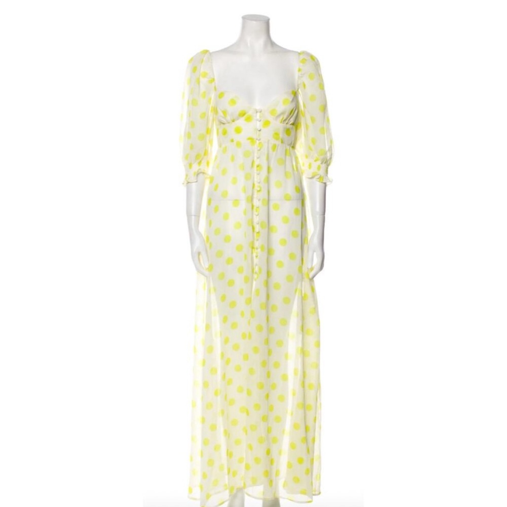 NWT For Love & Lemons Megan Maxi Dress Cover Up Yellow Polka Dot– Size XS - Picture 2 of 10
